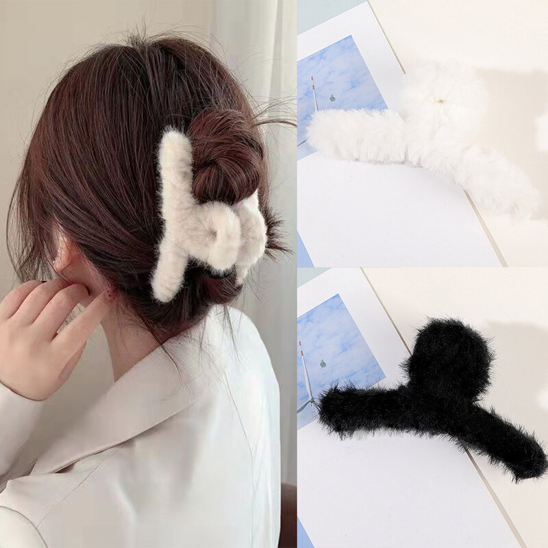 Winter Plush Hair Claw Elegant Acrylic Hairpins Faux Fur Hair Clip Barrette Crab Headwear for Women Girls Hair Accessories