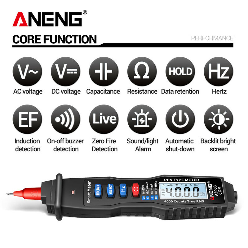 ANENG-قلم رقمي متعدد احترافي A3003 ، عداد ذكي مع 4000 عد ، NCV ، AC/DC ، مقاومة السعة