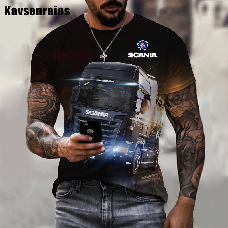 T-shirt 3D pour homme et femme, Streetwear, décontracté, à la mode, avec camion tracteur imprimé, surdimensionné, de haute qualité, collection été 2022