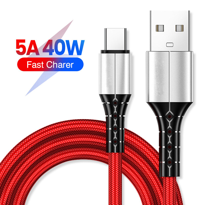 5A USB Type C Cable 40W Fast Charging USB C Cable Data Cord Charger USB Type C Cable For Huawei Samsung 0.3M/1M/1.5M