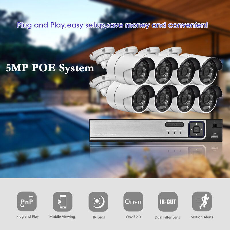 Gadinan 3.6mm 5MP 4MP IP Camera 8CH / 4CH Motion Detection telecamera POE 48V Metal Audio telecamera esterna sistema di sicurezza Set XMEye