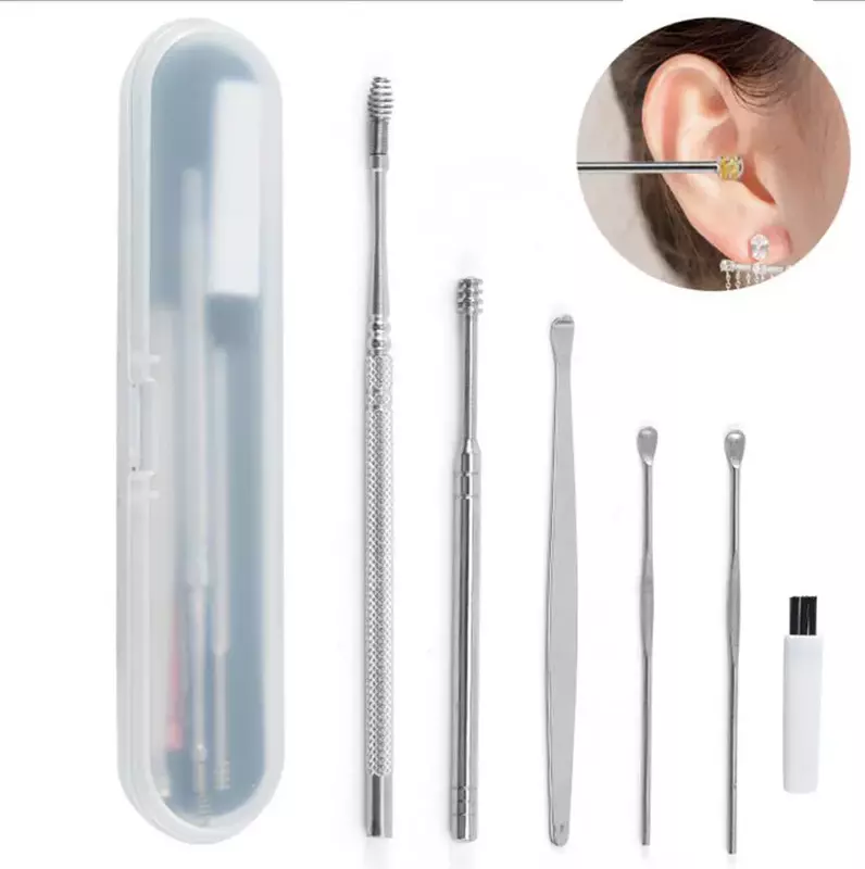 Catadores de 6 pçs/set Ear Wax Earpick Wax Remover Cureta de Aço Inoxidável Escolha Ear Cleaner Ear Cleaner Colher Cuidado Da Orelha Ferramenta de Limpeza
