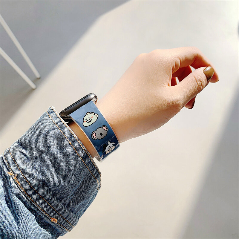 Correa decorativa para Apple watch, correa de 41mm, 45mm, 38/42mm, pulsera de silicona impresa, serie iWatch 7 5 4 SE 6 44mm 40mm