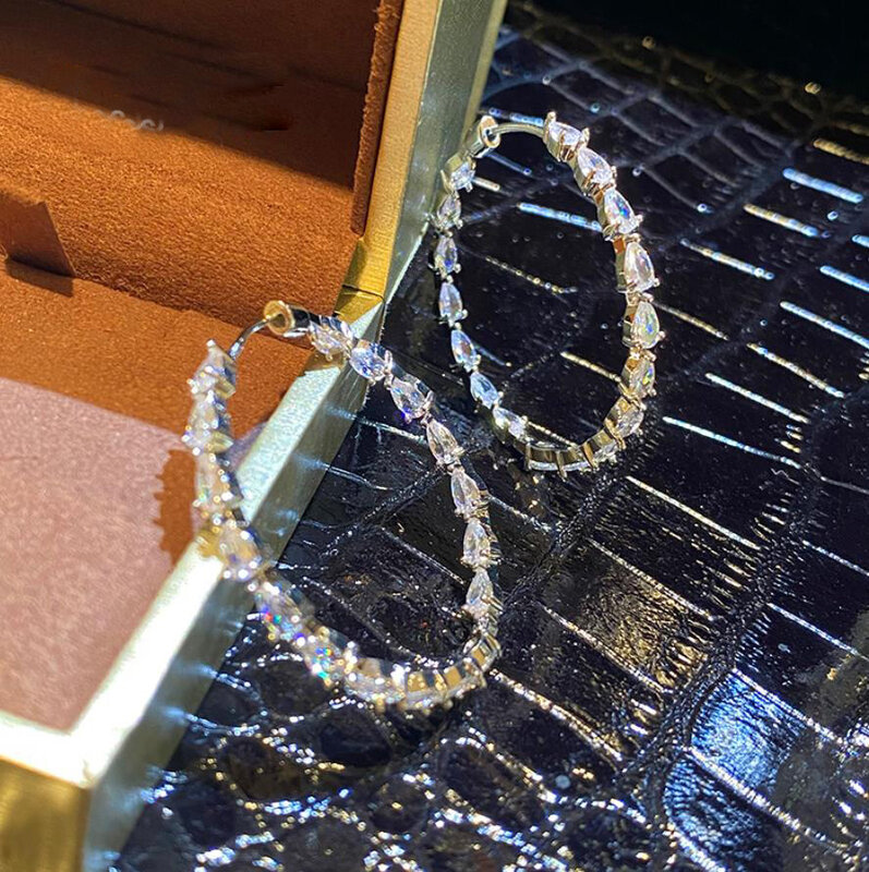 Simple full diamond C-shaped large hoop earrings for  women chic circle retro high-end fairy fashion jewelry