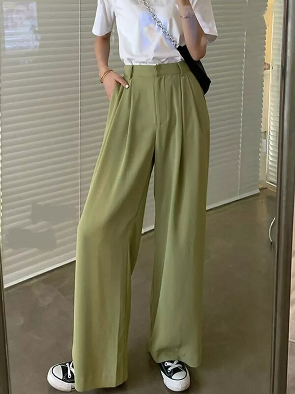 2022 Summer Loose Casual Long Women Fashion Thin High Waist Pants Black Simple Wide-leg Pants Trousers Korean