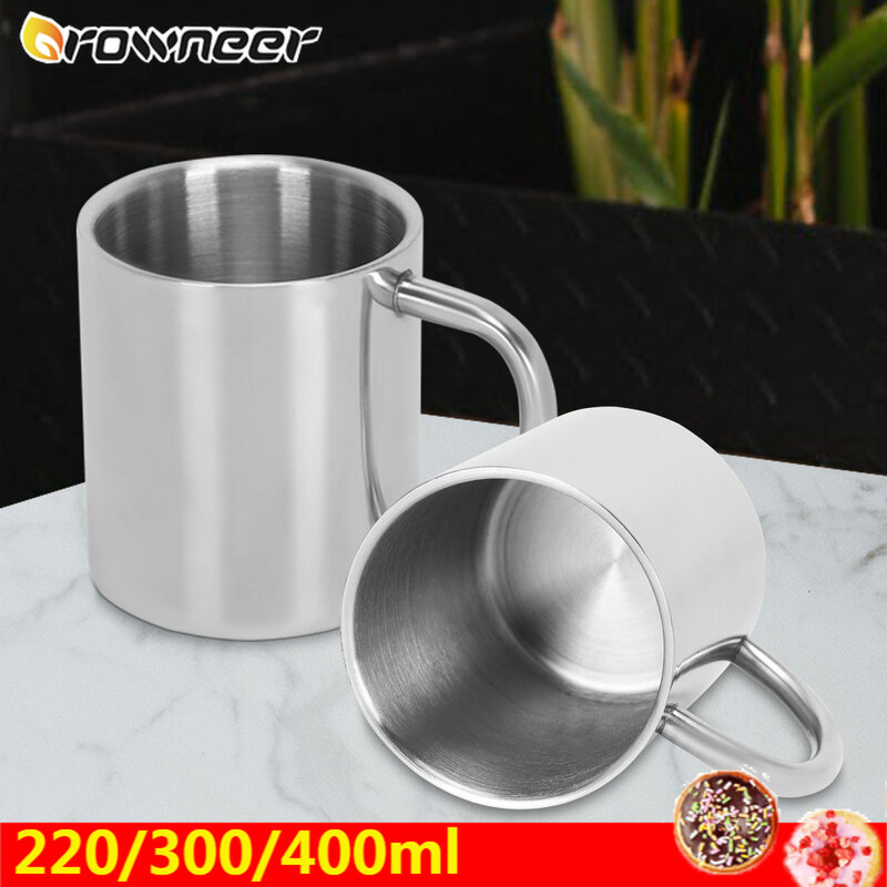 220/300/400ml tazza da caffè antiscottatura a doppia parete isolata in acciaio inossidabile portatile lucidatura birra tè succo tazza da bere