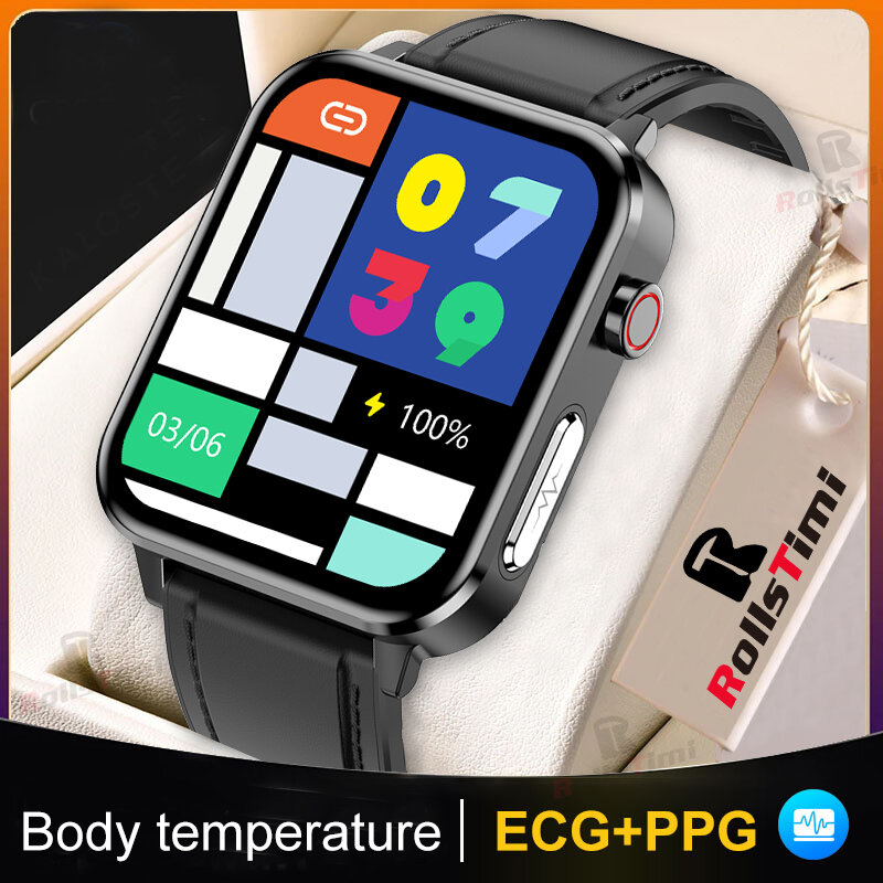 Rollstim-reloj inteligente deportivo para hombre y mujer, accesorio de pulsera resistente al agua con control del ritmo cardíaco, oxígeno en sangre y temperatura corporal, PPG + ECG, compatible con HUAWEI y XIAOMI