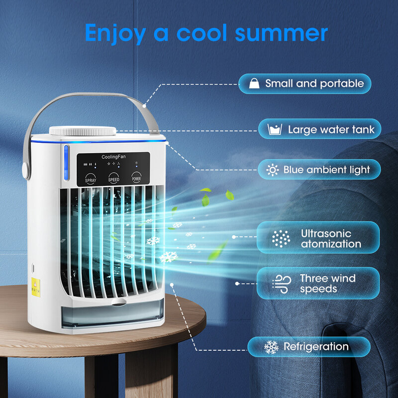 Portable Air Conditioner Mini Fan USB Rechargeable Air Conditioning Cooler Air Cooling Fan Humidifier Home Office Travel Outdoor