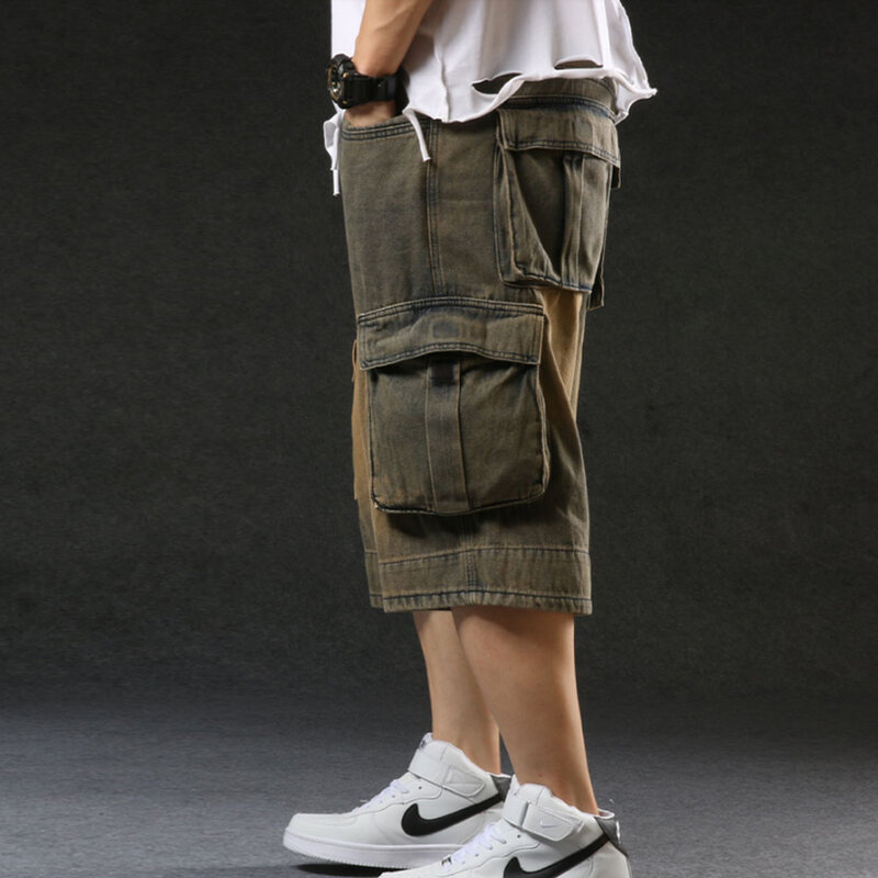 Holyrising-pantalones cortos de mezclilla para hombre, Vaqueros holgados con múltiples bolsillos, talla grande, 40, 42, 44, 46, NZ118