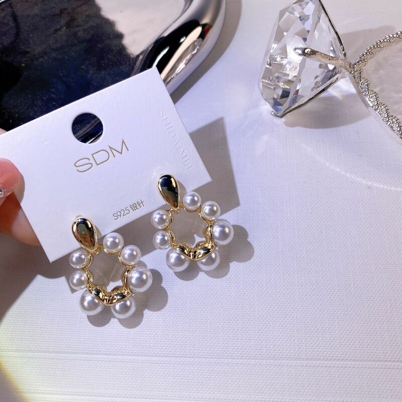 Orecchino ad ago in argento 925 in oro reale per le donne orecchino di perle a cerchio orecchini di temperamento da donna di Design di lusso regali di gioielli quotidiani