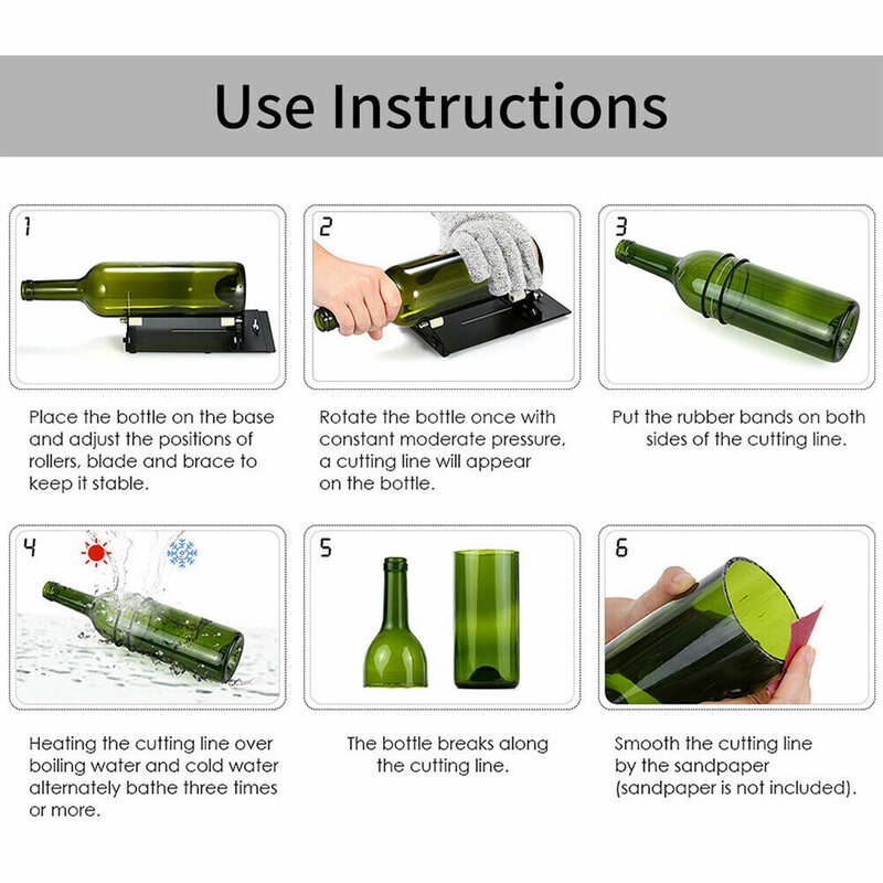 Cortador de botellas de vidrio, máquina de corte de vidrio de tamaño ajustable, para botellas de vino, cortador de botellas de vidrio, bricolaje, 19 Uds.