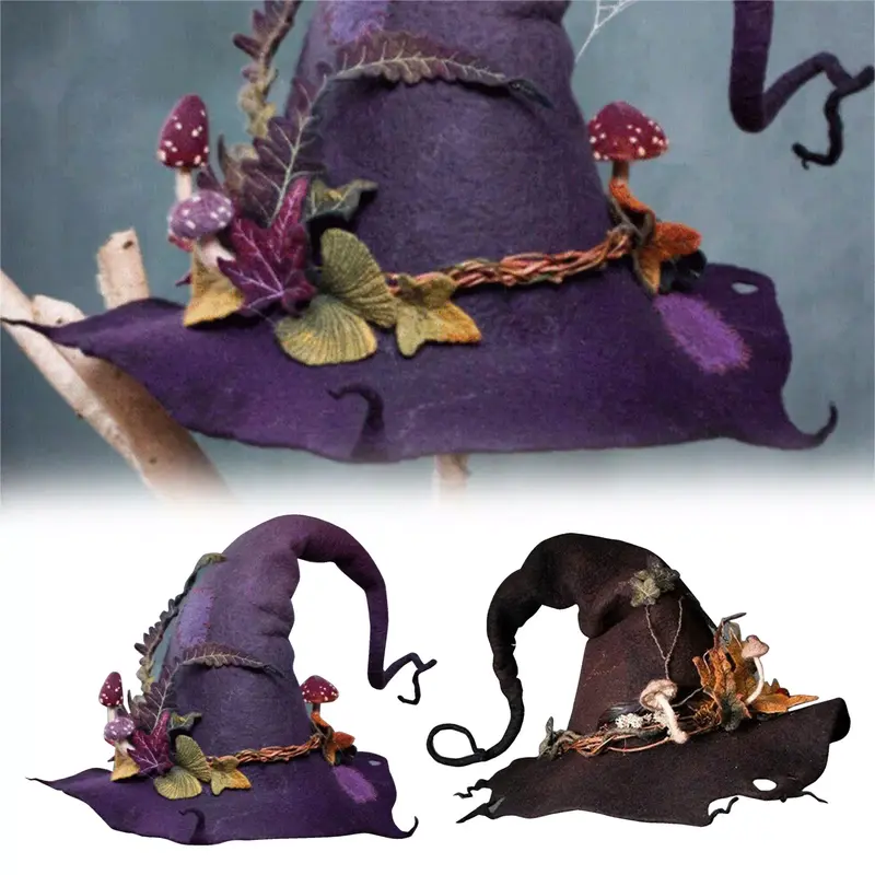 Witch Wizard Hat Halloween Witch Hat With Flowers For Women Felt Witch Hat Cosplay Costume Accessory Easter Ghost Festival