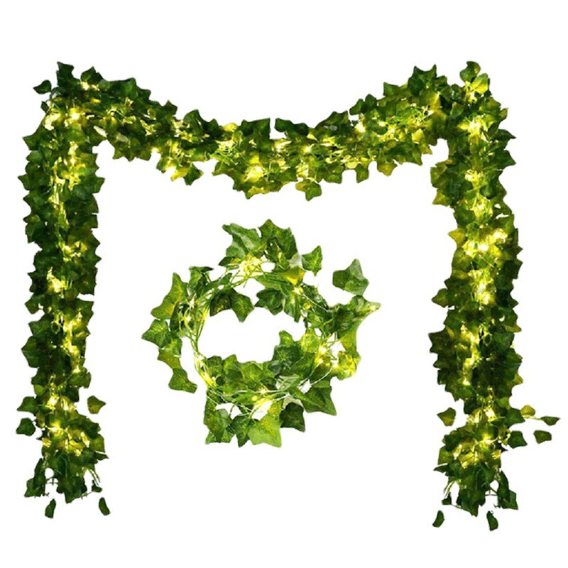 2M 20LED 녹색 잎 문자열 조명 인공 포도 나무 요정 조명 배터리 전원 크리스마스 화환 조명 잡초 홈 장식