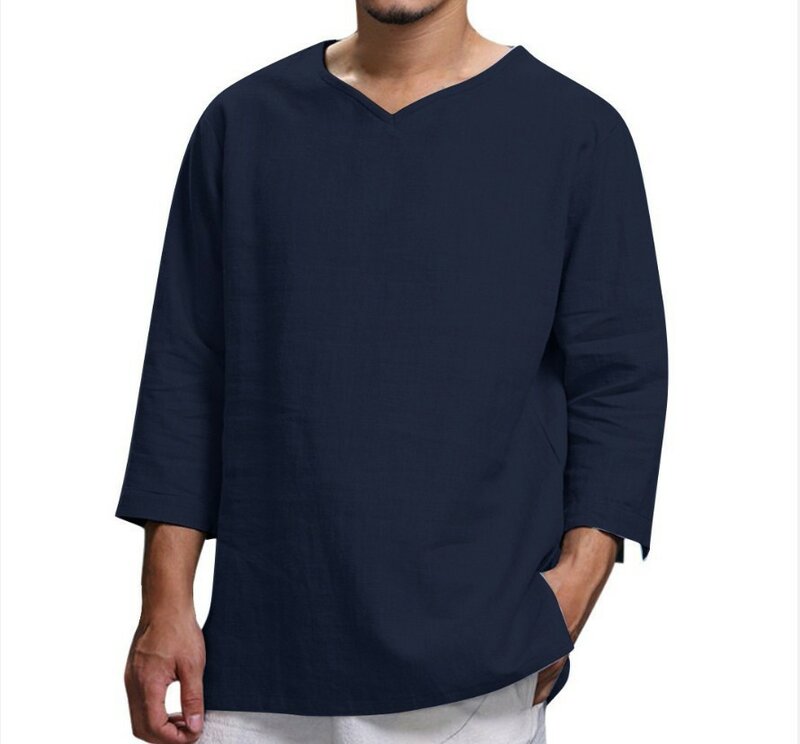 2023 nova masculina casual blusa de algodão camisa de linho solto topos manga longa camisa t primavera outono casual bonito camisas masculinas