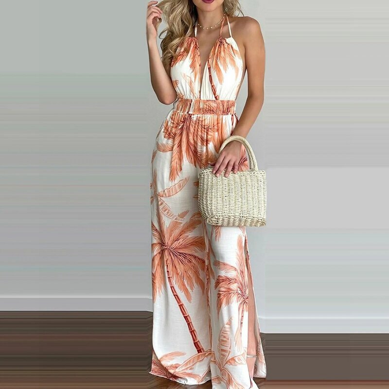 2022 mulheres macacão estilo simples suspensórios calças de cintura alta linha de impressão colorida design destaques temperamento moda