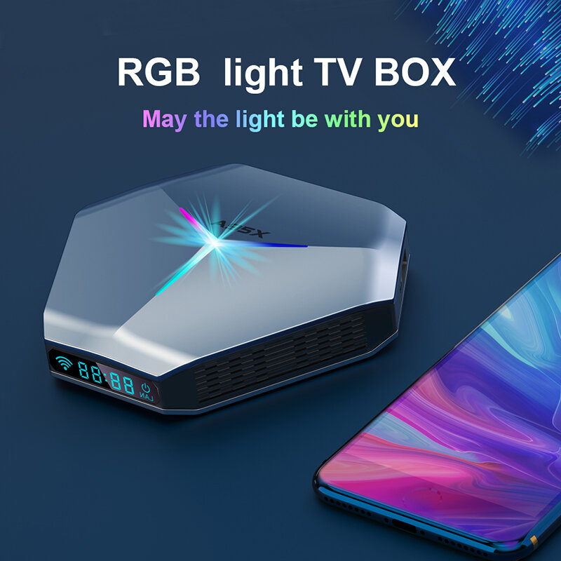 Caixa de tv inteligente 8k android 11 a95x f4 rgb luz usb 3.0 conjunto caixa superior amlogic s905x4 wifi bt 4g 64gb 32g media player receptores de tv