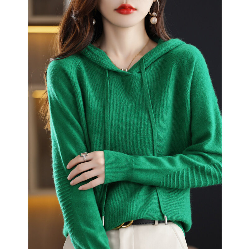 바람 게으른 후드 니트 후드 여성 가을 겨울 새로운 스타일, 내부 및 외부 착용 느슨한 고급 스웨터