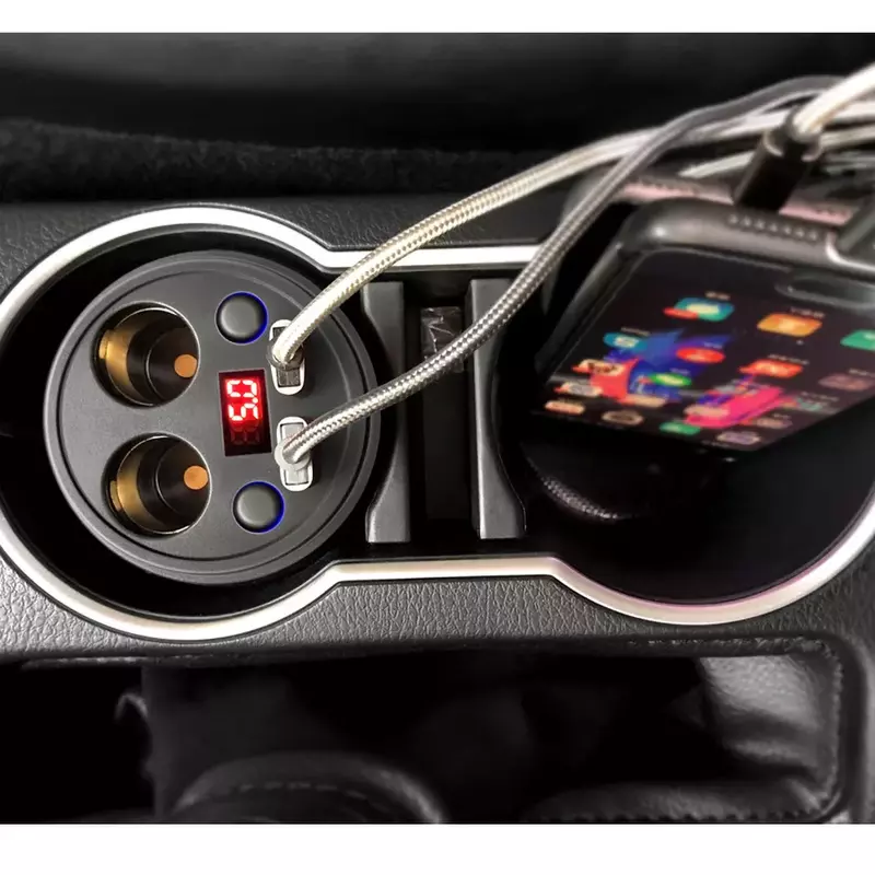 듀얼 USB 자동차 분배기 3.1A 전원 소켓 담배 라이터 분배기 충전기 컵 홀더 전압 LED 디스플레이 자동차 액세서리