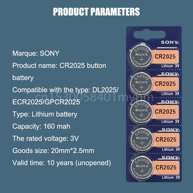 Batteria al litio SONY CR2025 CR 2025 ECR2025 DL2025 BR2025 2025 KCR2025 L12 3V batteria a bottone a bottone per orologi giocattoli