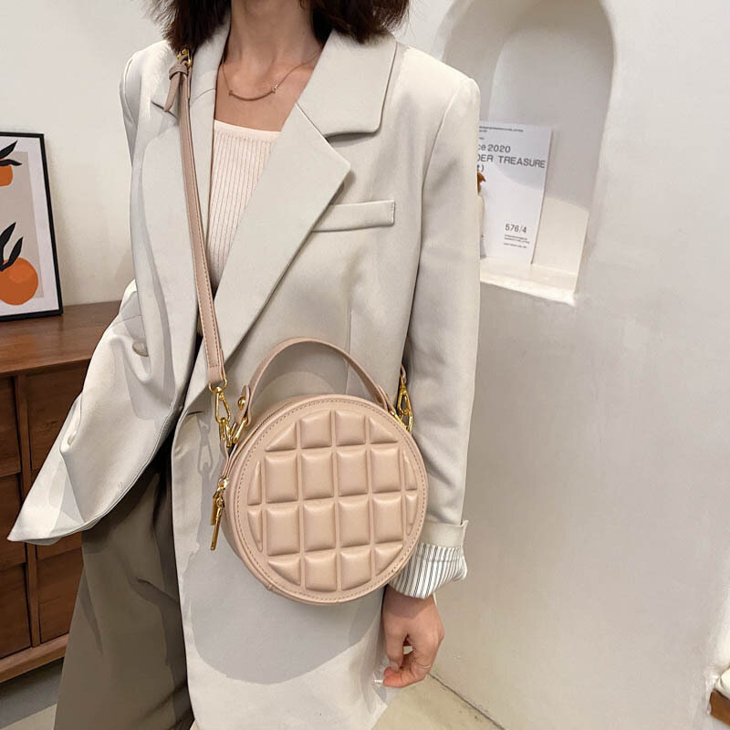 High Quality Rhombus Chocolate Square Round Cake Handbag Female Bag 2021 New Korean Fashion One Shoulder Messenger Waist Bag