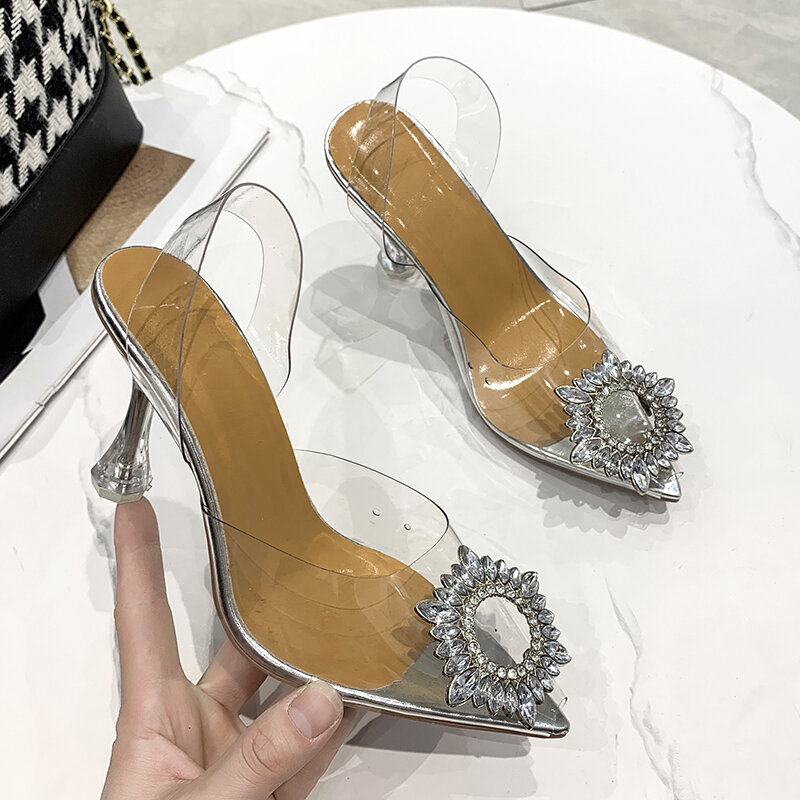 2022 festa schoenen voor vrouwen sândalo transparente kristal schoenen vrouwen hoge bombas de estilingue hakken
