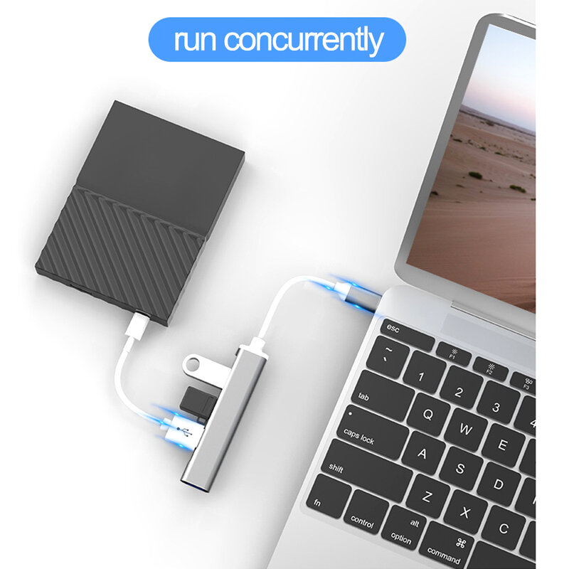 Hub USB 3.0 de Type C à 4 ports, adaptateur OTG, haute vitesse, Extensions portables pour ordinateur Macbook Pro Air