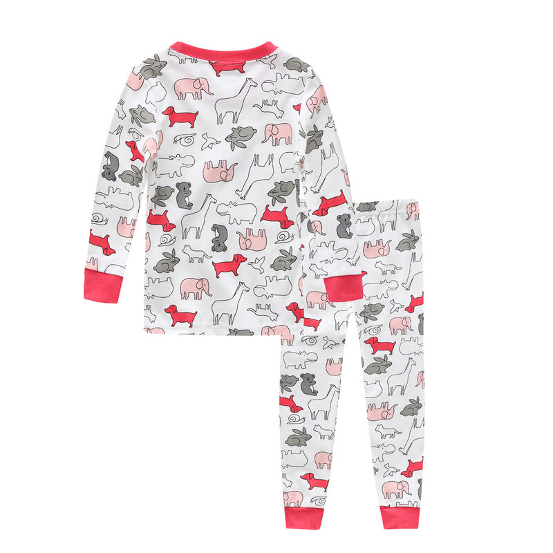 男の子と女の子のための漫画のパジャマ,動物のモチーフ,綿100%,長袖トップパンツ