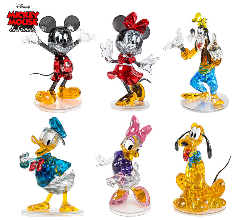 Bloques de construcción de cristal de Mickey Mouse de Disney para niños, juguetes de Anime, Mickey, Minnie, Pato Donald, Goofy, juegos de modelos, figuras de juguete para niños, regalo
