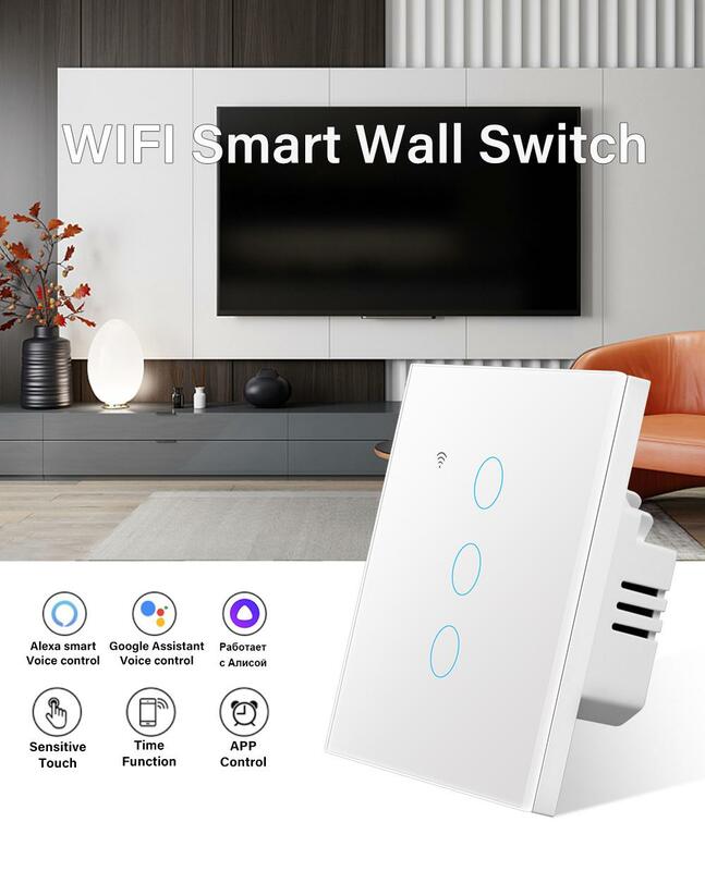 Interruptor de toque de luz wifi quente 1gang 1/2/3 vias interruptor de parede inteligente sem fio alexa interruptores tuya casa inteligente 3 posições eua ue