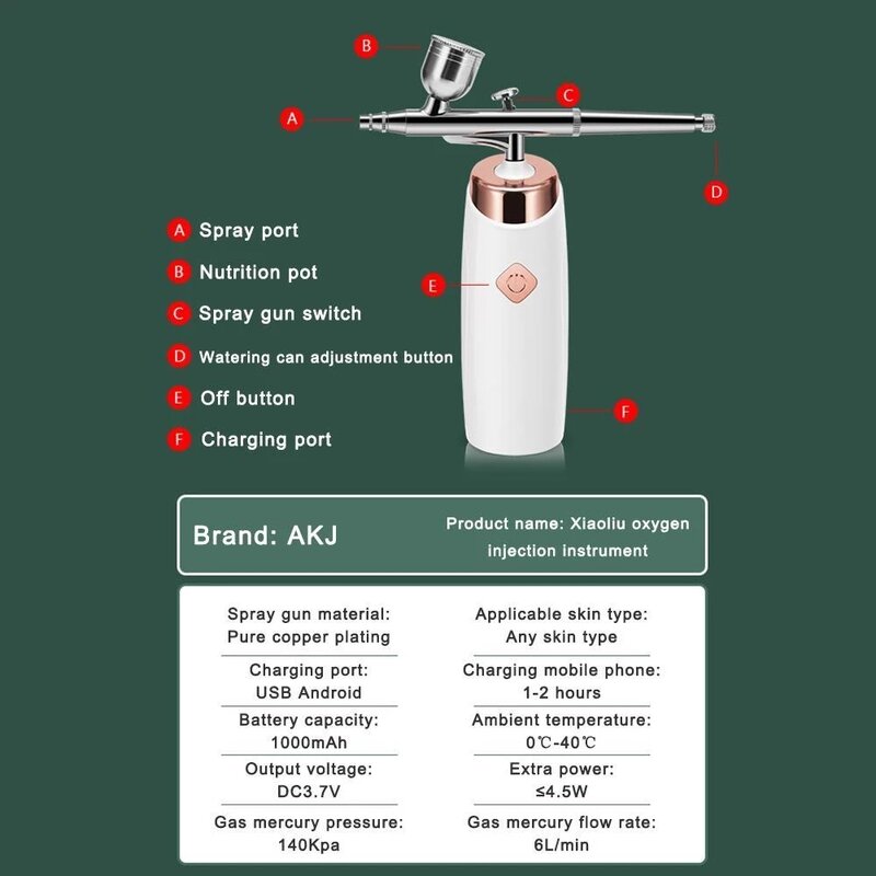 2022 novo instrumento de injeção de oxigênio de alta pressão doméstico handheld instrumento de injeção de oxigênio pulverizador hidratante facial