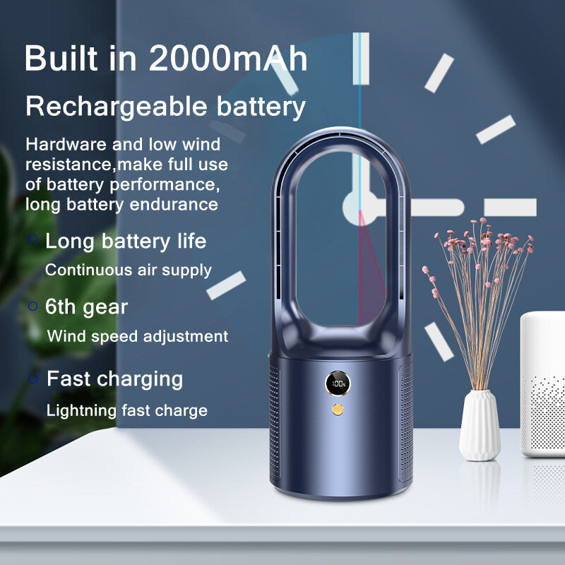 Xiaomi casa usb elétrico bladeless mesa ventilador cooler 2000mah portátil sem fio mini ventilador de refrigeração ultra silencioso com luz da noite led