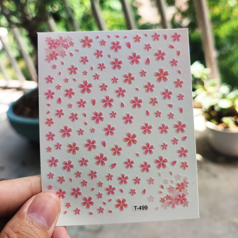 1 sztuk różowy Sakura folie do paznokci naklejki prosty kwiat wiśni 3D kwiat suwak do Manicure wspaniałe paznokcie sztuka projektant dekoracji