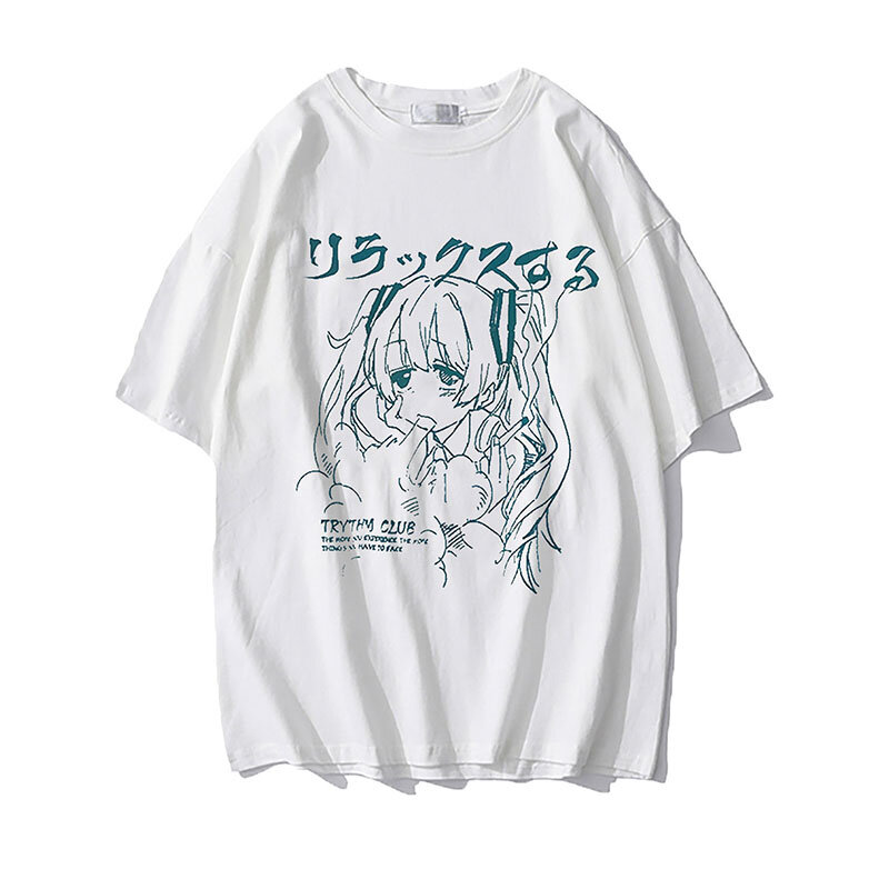 여성 티셔츠 의류 Y2k 일본 애니메이션 인쇄 반 소매 그래픽 티 셔츠 하라주쿠 스트리트 상의 특대 사이즈 티셔츠