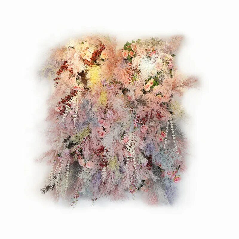 Mur de fleurs artificielles FC1018, vente en gros, mur de pin brumeux pour décoration de fond de mariage