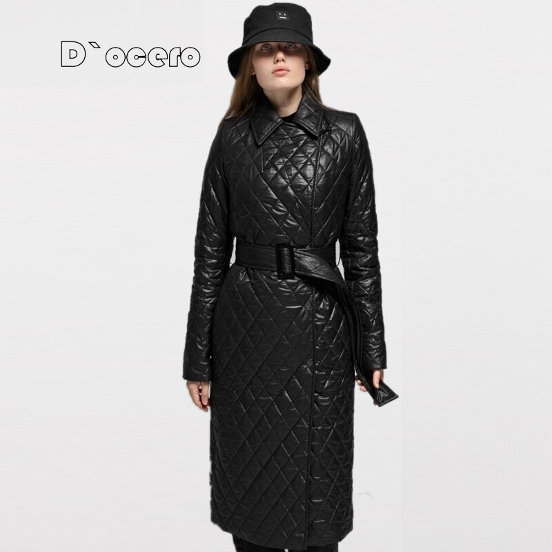 2022 Women's Jacket Spring Fashion Quilted Coat Autumn Long Female Clothing Turn-down Collar Oversize Warm Parka Belt Outerwear