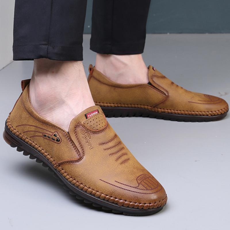 รองเท้าลำลองสำหรับผู้ชายรองเท้าผ้าใบรองเท้าส้นแบนหนัง PU รองเท้าส้นเตี้ยรองเท้าโลฟเฟอร์นุ่มระบายอากาศได้ดีสำหรับธุรกิจไม่ลื่น