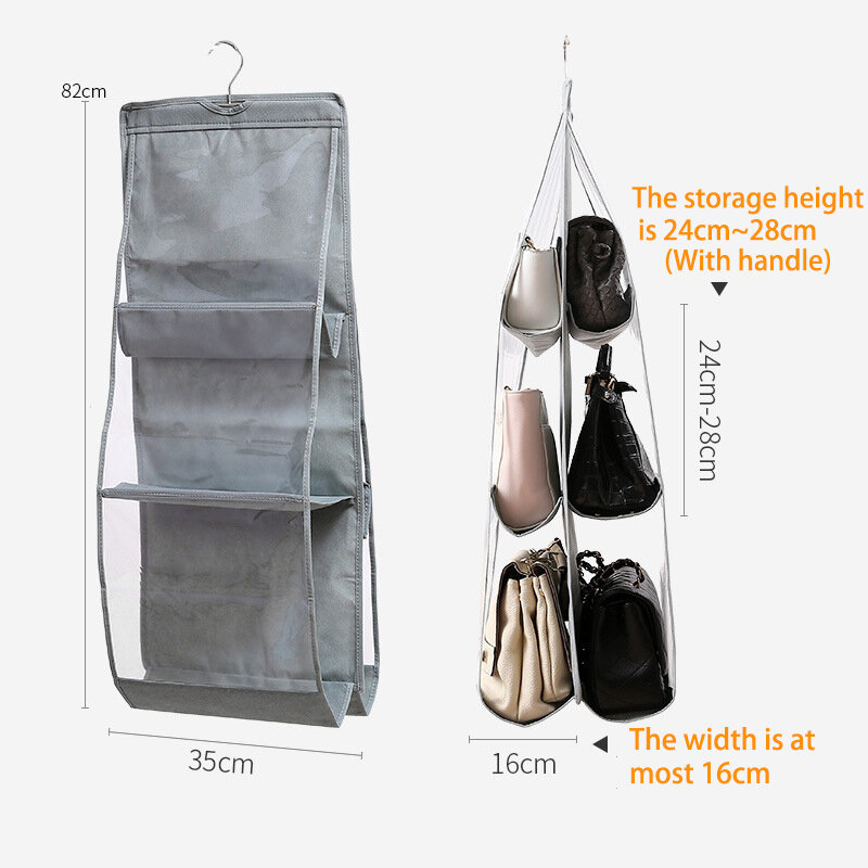 6つの吊り下げ式ハンドバッグ,クローゼットのクローゼット用の透明な収納バッグ,乾式および湿式,吊り下げ用