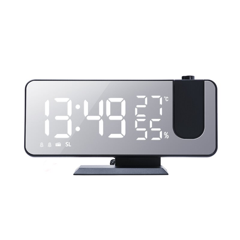 วิทยุดิจิตอล LED นาฬิกาปลุกสมาร์ทนาฬิกาอิเล็กทรอนิกส์ Desktop USB 180 ° Projection Snooze สีดำ