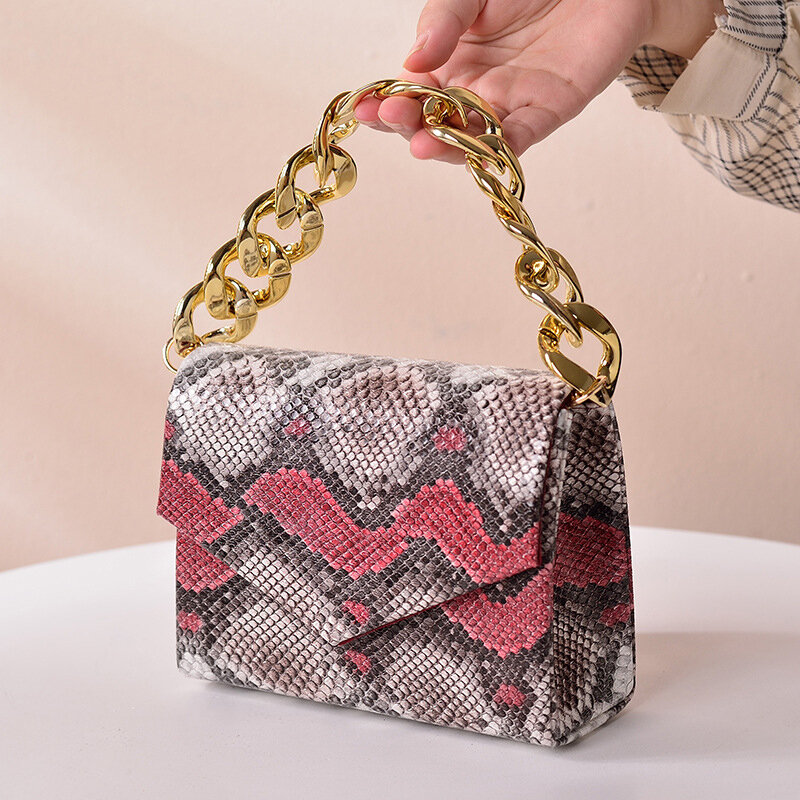 Женская сумка-мессенджер со змеиным узором, Модный маленький квадратный саквояж для отдыха на открытом воздухе вечерние вечерняя сумка для...