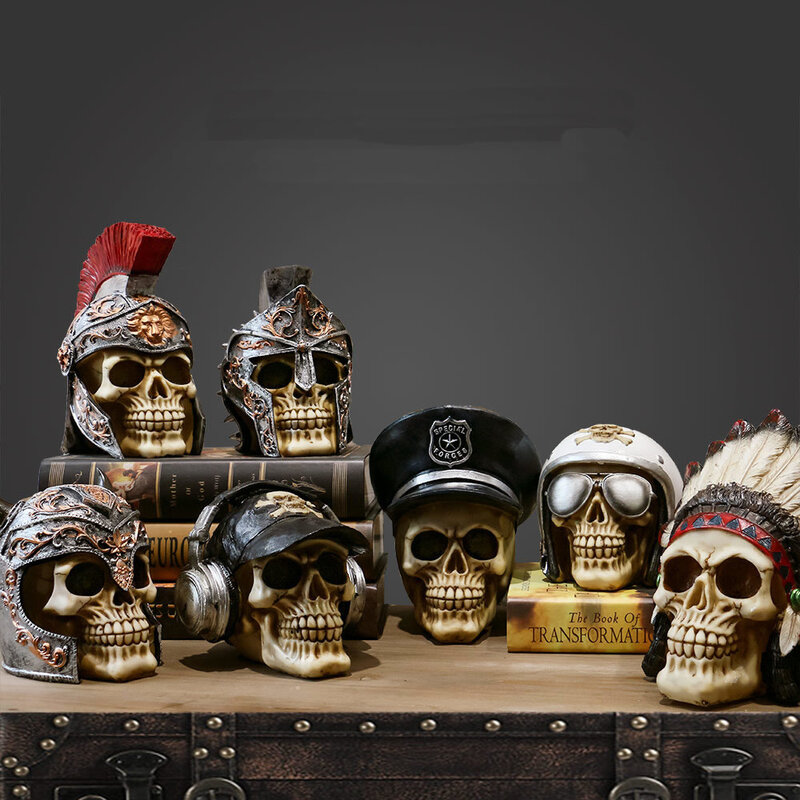 Creative Vintage Resin Skull Statue Skeleton Props Sculpture Home Office Desk Decoration Ornament Halloween Decor Birthday Gift