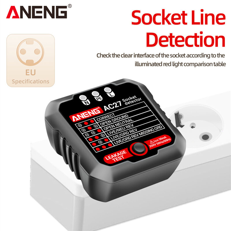 ANENG-AC27 Smart Socket Tester, medidor de eletroscópio, disjuntor, descobridores, detector de tensão, UE, EUA Plug, polaridade, verificação de fase, teste