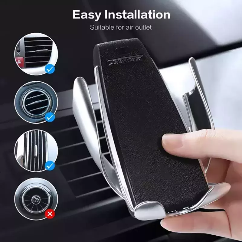 Smart Sensor Automatic Clamping Car Wireless Charger Stand Air Outlet มัลติฟังก์ชั่ผู้ถือโทรศัพท์มือถือไร้สายชาร์จวงเล็บ