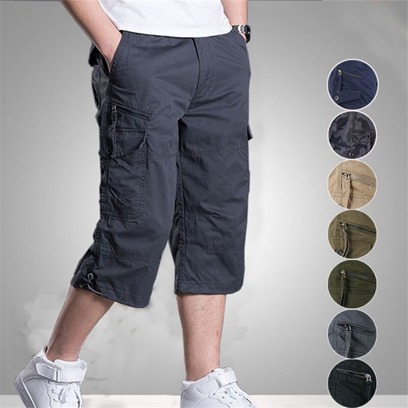 New Cargo Shorts Pants Men's Cotton 3/4 Long Trousers Men 2022 Summer Fashion Allmatch Shorts Sports Casual Cargo Pants