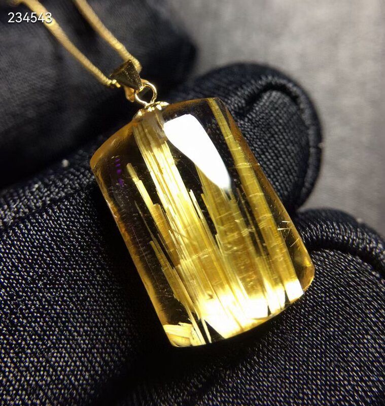 Genuine Natural Gold Rutilated Quartz Pendant Necklace Brazil 19.5*11*7.8mm Women Men Jewelry Brazil AAAAAAA