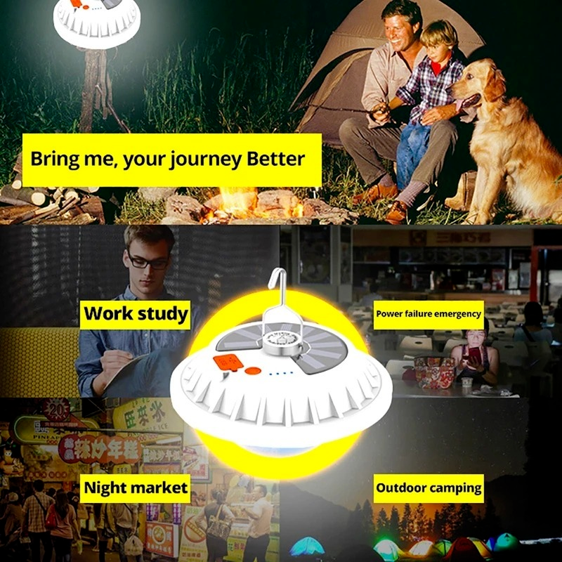 Lampe LED solaire Rechargeable, ampoule Portable Super lumineuse, télécommande, affichage de puissance, lumière d'urgence, randonnée Camping