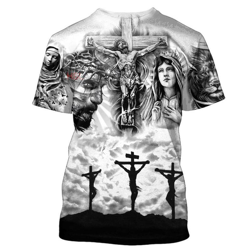 الرجال يسوع ثلاثية الأبعاد تي شيرت مطبوع س الرقبة قصيرة الأكمام قميص رجالي عادية حجم كبير