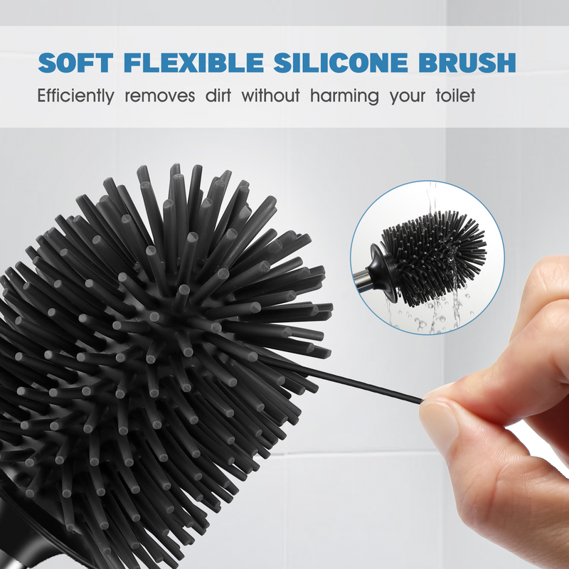 1 Pack Toilet Brush with Holder Stainless steel Toilet Brush with Silicone Bristles Ventilated Toilet Cleaning Brush for Home
