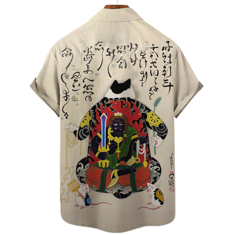 Unisex koszula hawajska 2022 styl japoński koszulka Bushido koszulka Top koszule męskie ubrania dla zwierząt kot zwierząt 3d koszule z nadrukiem lato