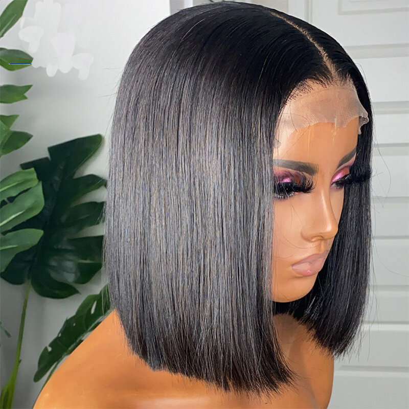 14Inch 180%Density Short Bob Straight Synthetic Lace Front Wig For Women With Baby Hair Heat Resistant Fiber Hair Daily Wig