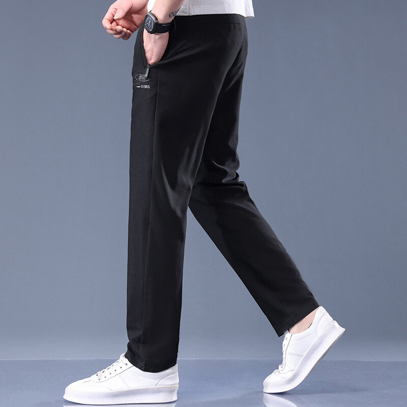 Calças esportivas calças casuais masculinas magro ajuste estilo coreano na moda verão fino calças compridas